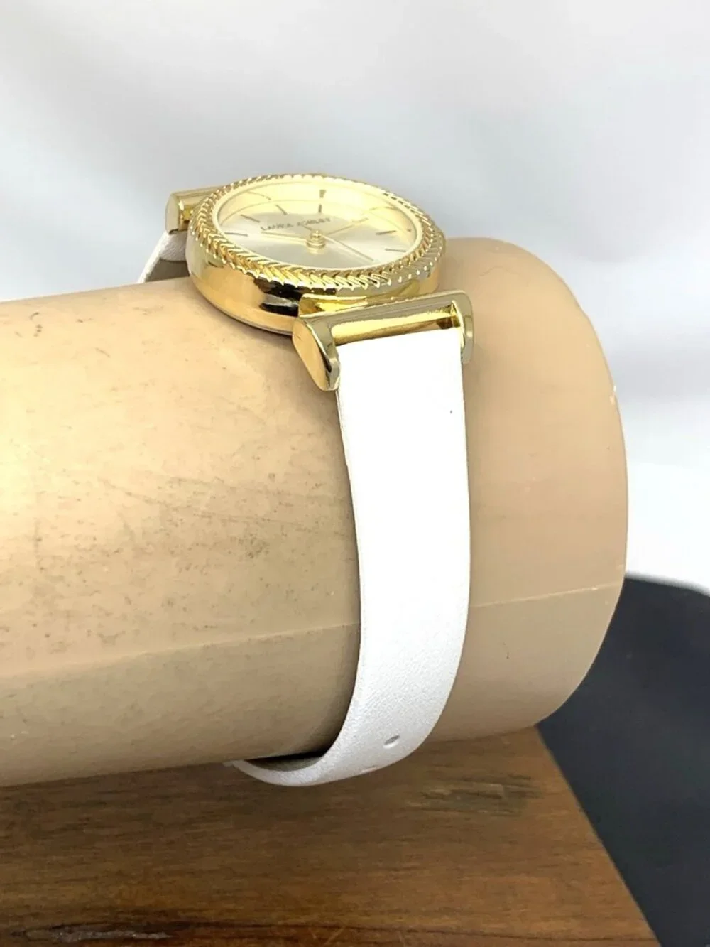 Laura Ashley Women's Watch LA2101YG Quartz Silver Dial Gold White Leather Strap